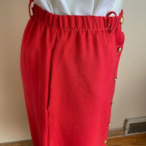 Vintage M Boston Traveler Red Textured BT Button Front Skirt Pockets Belt Loops - Picture 3 of 7